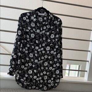 Calvin Klein Collection Black and White Floral Button Down Shirt